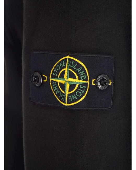 Stone Island Cotton Logo Patch Hoodie in Black for Men - Lyst
