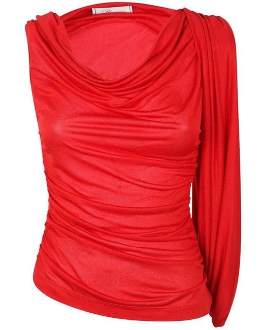 Blumarine Red Draped One-Shoulder Top