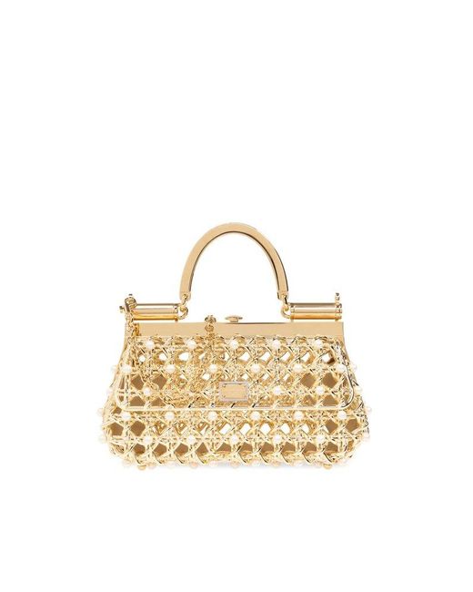 Dolce & Gabbana Metallic Logo Plaque Embellished Caged Tote Bag