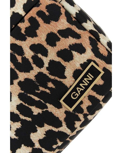 Ganni Black Logo-patch Leopard-printed Crossbody Bag