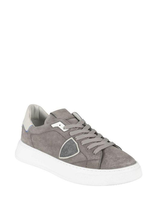 Philippe Model Gray Logo Patch Low-top Sneakers for men