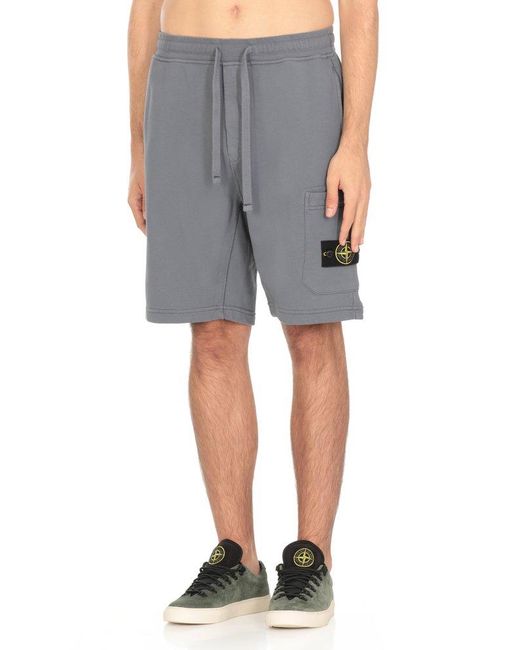 Stone Island Blue Compass Patch Drawstring Shorts for men