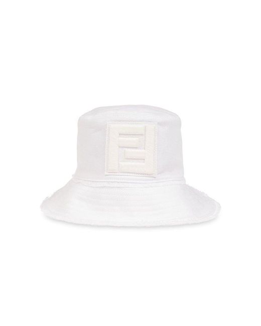 Fendi White Bucket Hat With Logo,