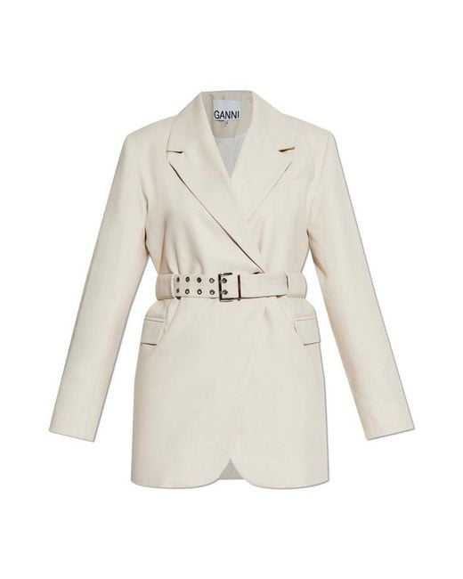 Ganni White Blazer With Belt