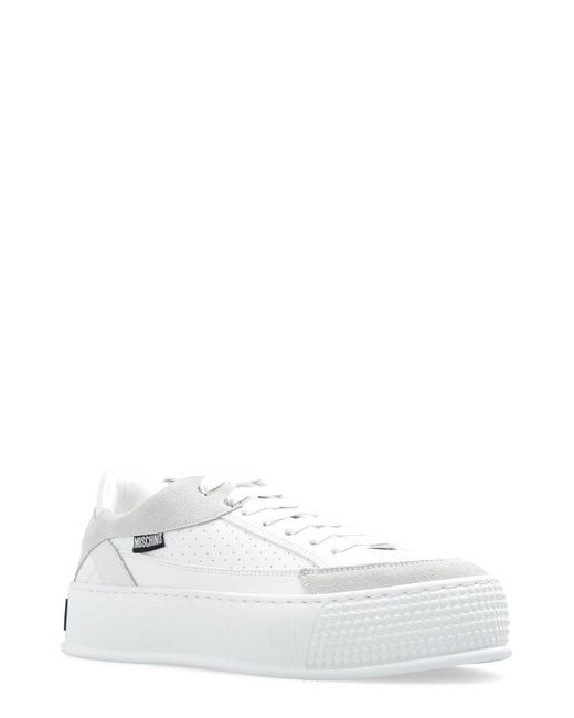 Moschino White Round-toe Lace-up Sneakers