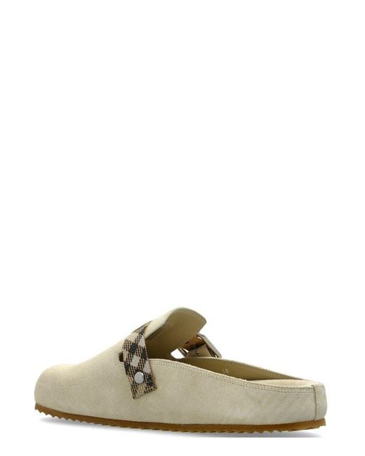 Burberry Natural Urchin Checked Side-Buckle Clogs