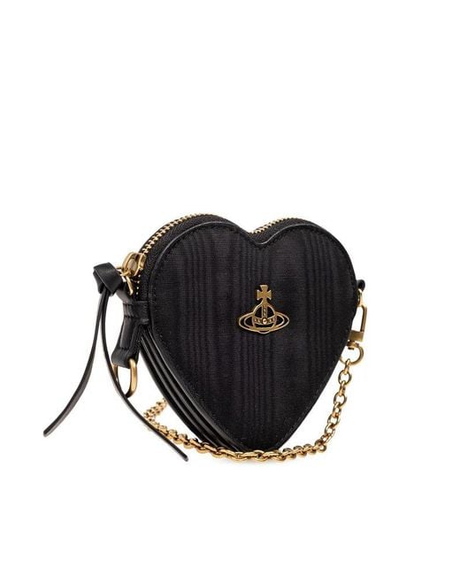 Vivienne Westwood Black Moire Heart Orb-plaque Mini Crossbody Bag