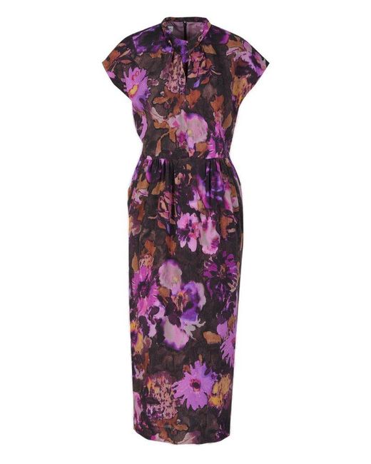 Dries Van Noten Purple Floral Midi Dress