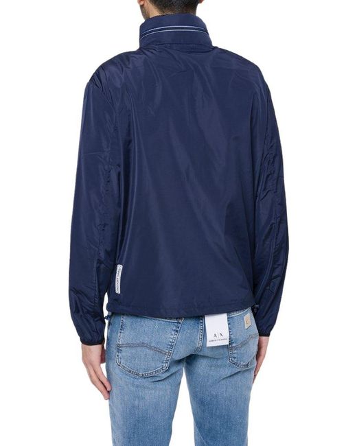 Armani Blue Logo Patch Zipped Jacket for men