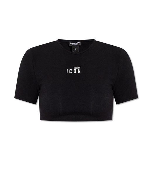 DSquared² Black Cropped T-shirt With Logo,