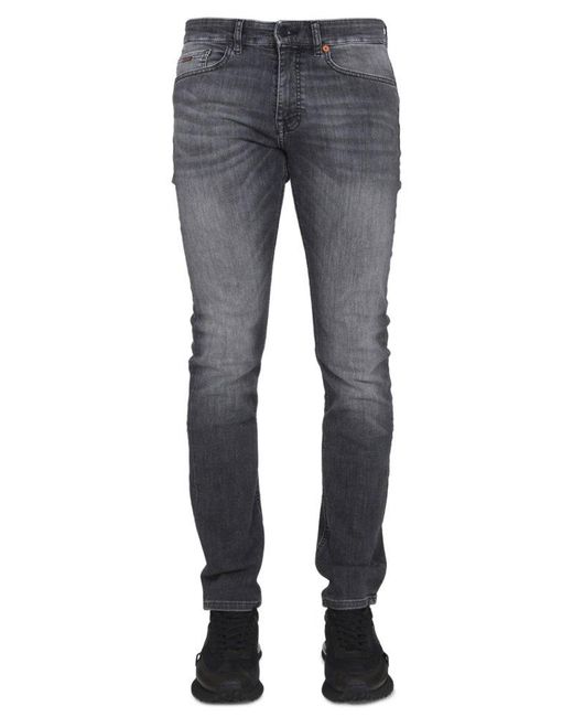 Boss Gray Logo Patch Slim Fit Jeans for men