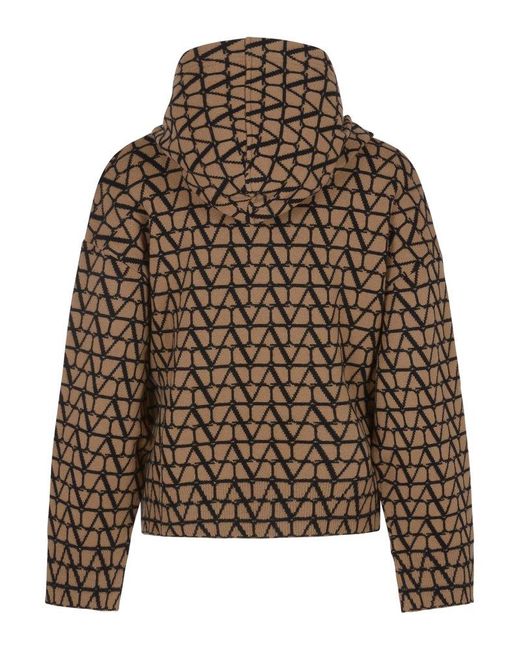 Valentino Brown All-over Logo Patterned Long-sleeved Hoodie