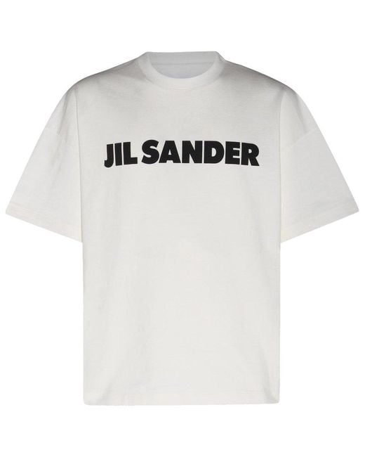 Jil Sander White Logo Printed Crewneck T-shirt for men