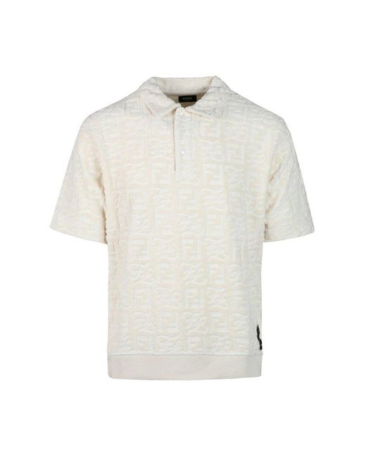 Fendi Natural All-over Logo Embossed Short Sleeved Polo Shirt for men