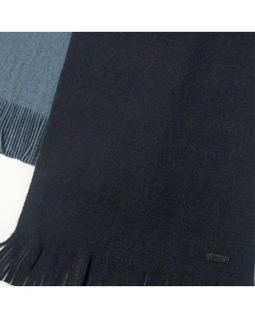 Boss Blue Logo Patch Fringed Edge Scarf for men