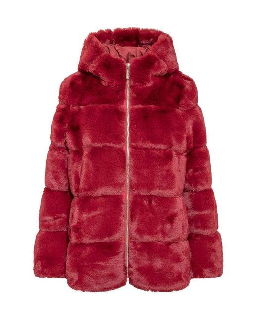 MICHAEL Michael Kors Red Quilted Faux Fur Hooded Coat