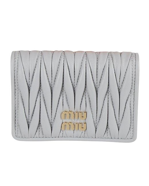 Miu Miu Gray Logo Plaque Bi-fold Wallet