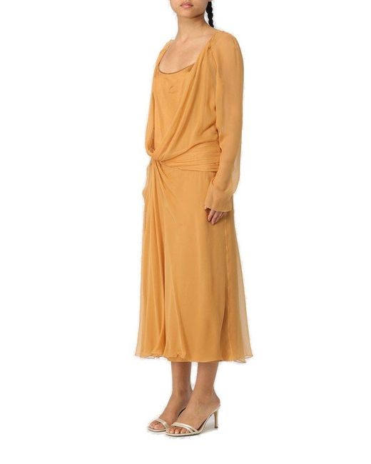 Alberta Ferretti Metallic Draped Long-sleeved Midi Dress
