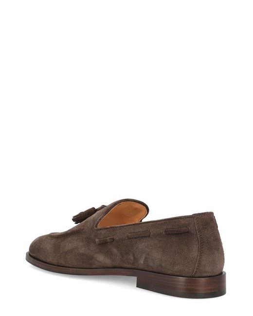 Brunello Cucinelli Brown Slip-On Almond-Toe Tassel Loafers for men