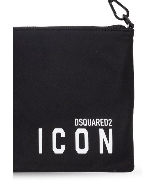 DSquared² Black Icon Logo Printed Zip-up Clutch Bag