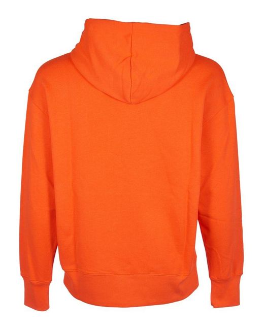 MSGM Orange Logo Printed Drawstring Hoodie for men