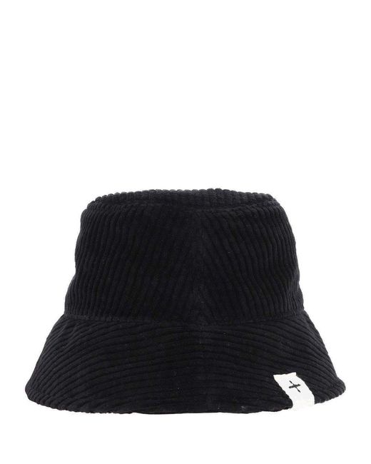 Jil Sander Black Velvet Ribbed Bucket Hat with Brim