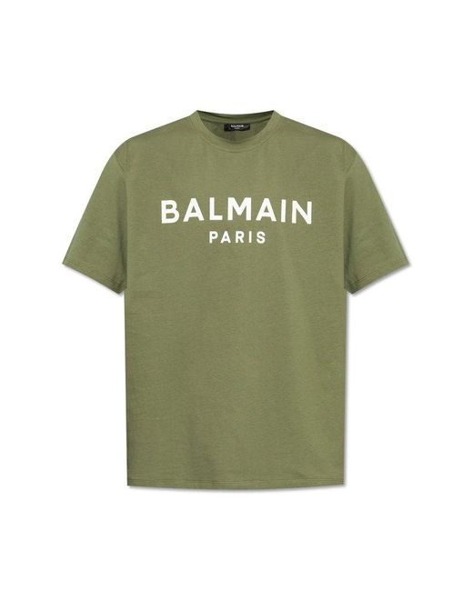 Balmain Green T-Shirt With Logo for men