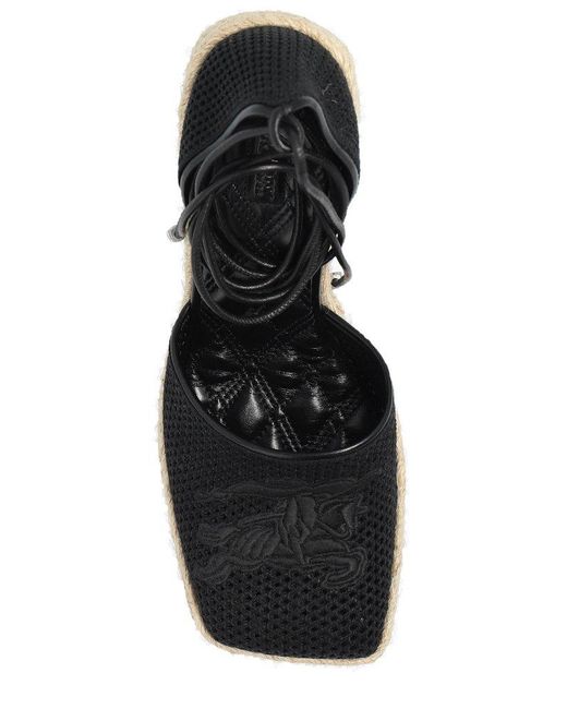 Burberry Black Plunge Wedge Logo Embroidered Espadrilles