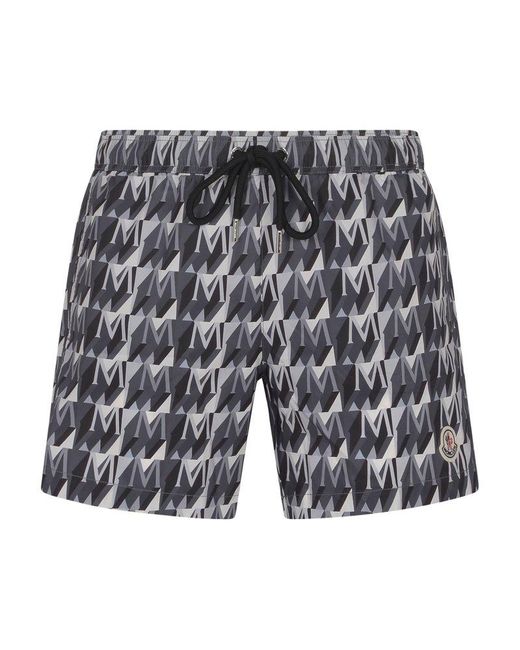 Moncler Gray Monogram Printed Swim Shorts for men