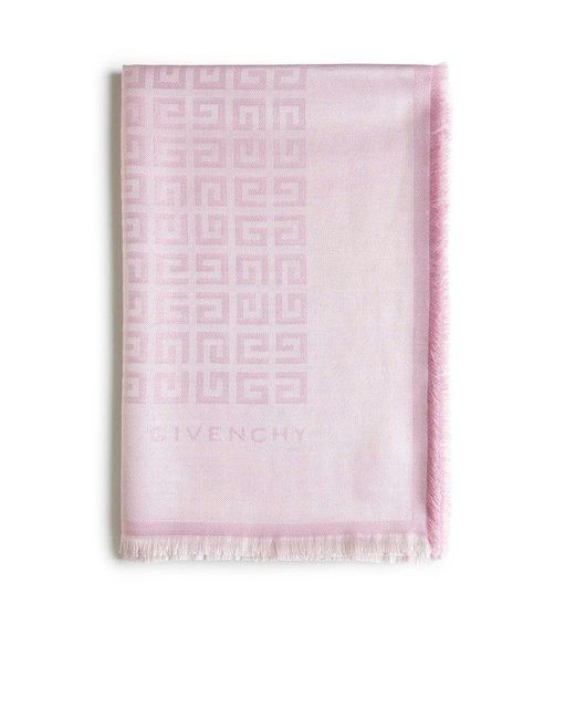 Givenchy Pink 4g Jacquard Frayed Edge Scarf