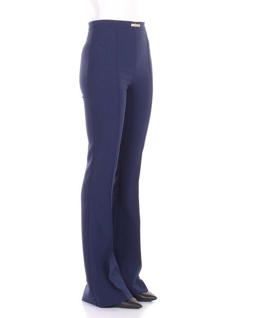 Elisabetta Franchi Blue Lightweight Double-Layer Crêpe Bell-Bottom Trousers