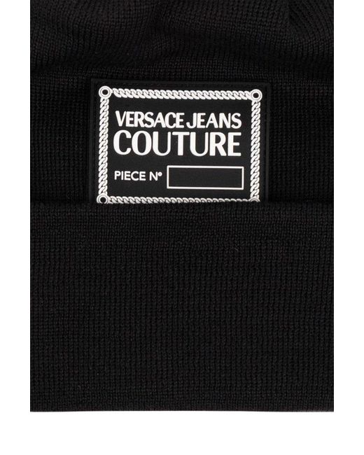 Versace Black Beanie With Patch, for men