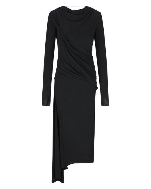 Givenchy Black Asymmetric Draped Midi Dress
