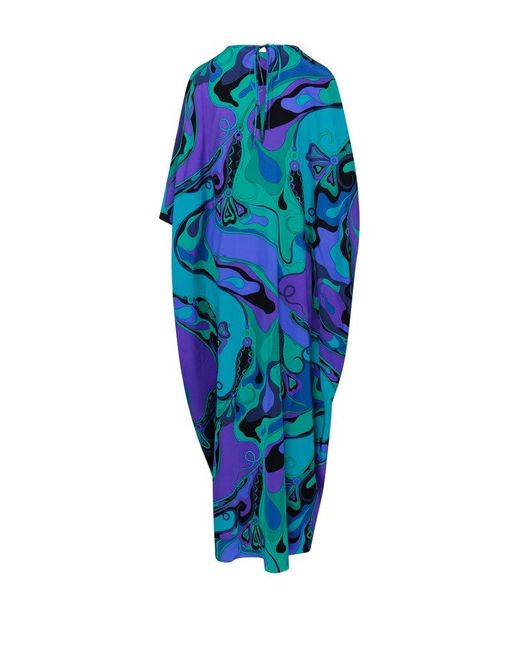 Emilio Pucci Blue Silk Orchidee Print Kaftan