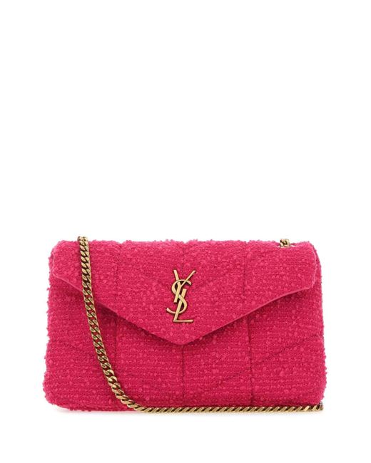 Saint Laurent Small Shearling Puffer Pouch in Fuchsia