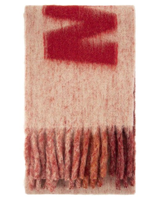 Marni Red Alpaca, Wool And Mohair Blend Scarf