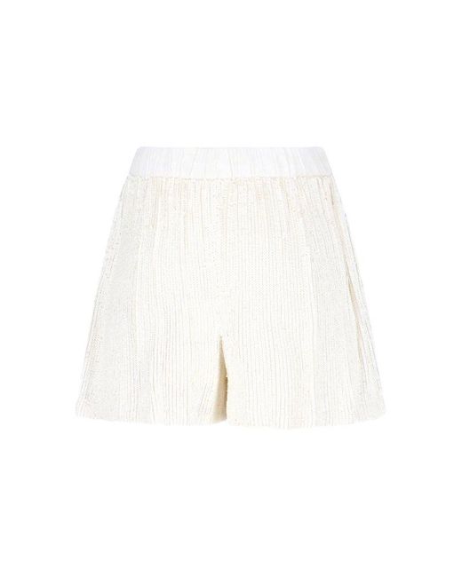 P.A.R.O.S.H. White Sequin-embellished Drawstring Shorts