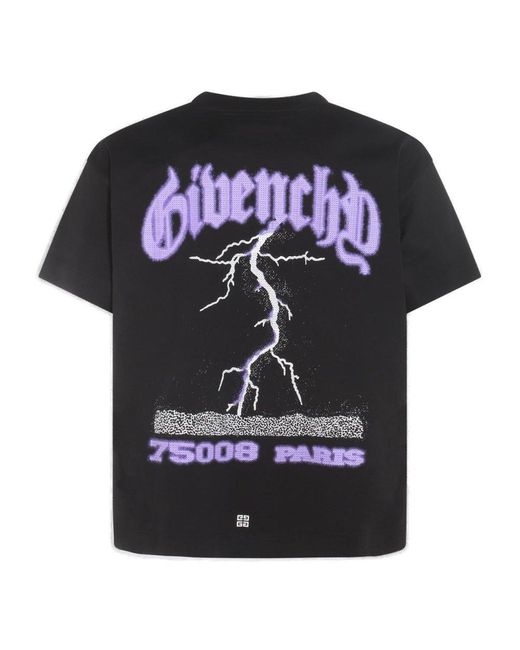 Givenchy Black Reflective Lightning Artwork Printed T-shirt for men