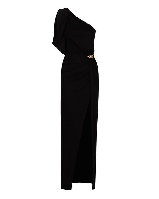 Elisabetta Franchi Black Draped One Shoulder Mini Dress