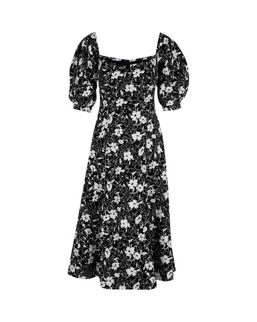 Polo Ralph Lauren Black Floral-printed Sweetheart Neck Midi Dress