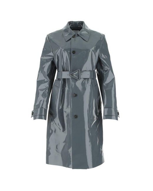 Bottega Veneta Shiny Leather Trench Coat in Grey (Grey) | Lyst Canada
