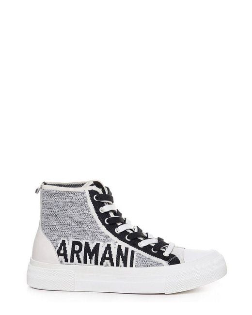 Emporio Armani White Intarsia-knit High-top Sneakers for men