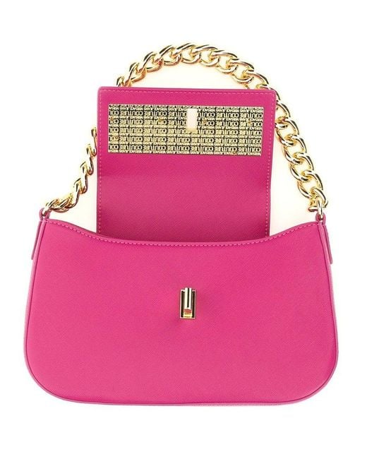 Versace Pink Logo-lettering Chain-strap Flap Shoulder Bag