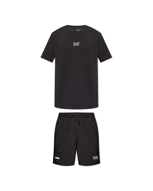 EA7 Training Set: T-Shirt And Shorts in Black for Men | Lyst