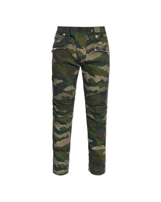 Balmain Green Camouflage Print Jeans By for men