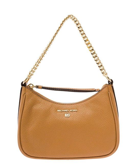 MICHAEL Michael Kors Brown Houlder Bag With Chain Strap And Logo Detail In Hammered Leather