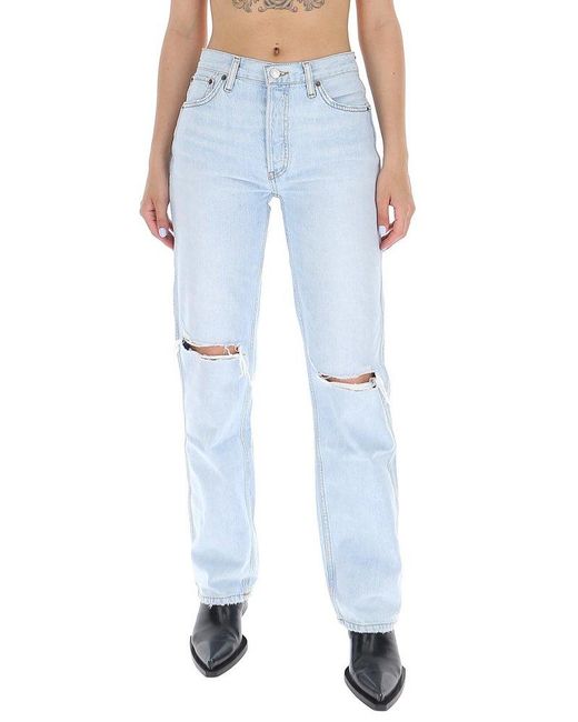 Denim Ripped Detail Straight-leg Jeans 