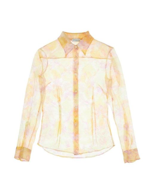 Dries Van Noten White 'Cloudy' Silk Chiffon Shirt
