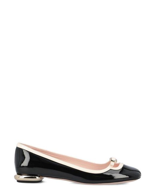 Roger Vivier Black Buckled Round Toe Slip-On Flat Shoes
