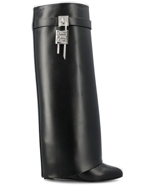 Givenchy Black Shark Lock Biker Boots In Grained Leather